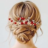 Foyte Crystal Flower Wedding Hair Comb Red Rose Headpiece Gold Hair Piece Bride Pearl Hair Accessories for Women
