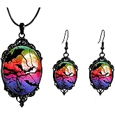 Frodete Gothic Halloween Jewelry Set Vampire Bat Necklace and Earrings Witch Raven Earrings for Spooky Costume Cosplay Punk Goth Accessories Gothic Choker Statement Jewelry for Women Vampire Costume