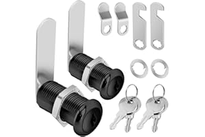 Pertinel Cam Locks Black Cabinet Locks Keyed Alike, 1-3/8'' (Length) Cylinder Secure Files Drawers RV Storage Locks Replacement Set, Zinc Alloy (Black 1-3/8 Inch 2Pcs)