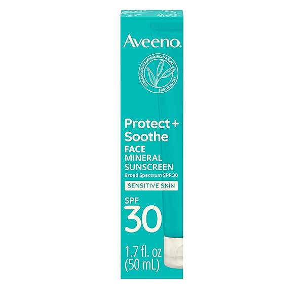 AVEENO PROTECT + SOOTHE FACE MINERAL SUNSCREEN WITH BROAD SPECTRUM SPF 30 FOR SENSITIVE SKIN, LIGHTWEIGHT & NON-GREASY FACE SUNSCREEN, WATER-RESISTANT UVA/UVB PROTECTION, 1.7 FL. OZ
