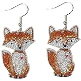 Raccoon Sloth Fox Animal Dangle Earrings Wood Jewelry for Women