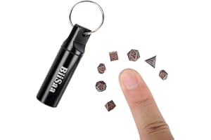 BIISAA DND Mini Dice Set Metal Micro Miniature Dice with EDC Keychain Case - Small, Tiny, Portable Role Playing Dice Perfect Accessories, Tools & Gifts for D&D Player, Gamer or DM (Black)