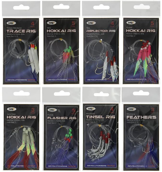 FFT 8 PACK COD MACKEREL BASS HERRING HOKKI FEATHER DAYLITE RIGS LURE BOAT PIER FISHING SPINNING