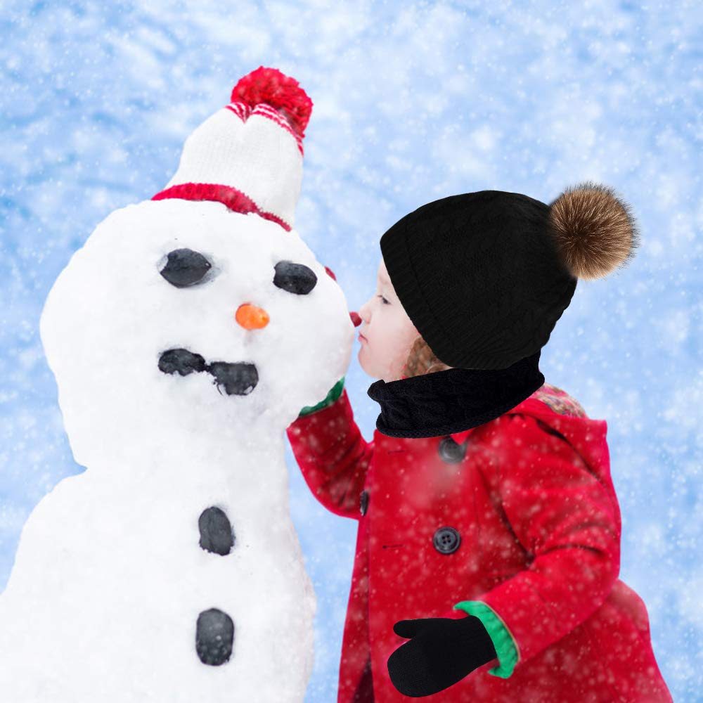 Hicdaw 6PCS Toddler Winter Hats Baby Mittens Gloves Neck Warmer Baby Winter Hat Kids Winter Hat Gloves Scarf Set for Boy Girl