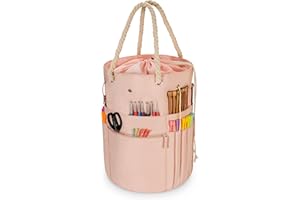 KENOBE Knitting Bag Crochet Organizer, Portable Large Capacity Travel Yarn Storage Holder Tote for Knitting Accessories Supplies, Needles Hooks Essentials, Crochet Project Case, Rose Gold