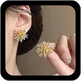 Andelaisi Boho Firework Stud Earrings Vintage CZ Firework Earrings Gold Flower Bloom Earring Crystal Starburst Statement Earring Jewelry for Women