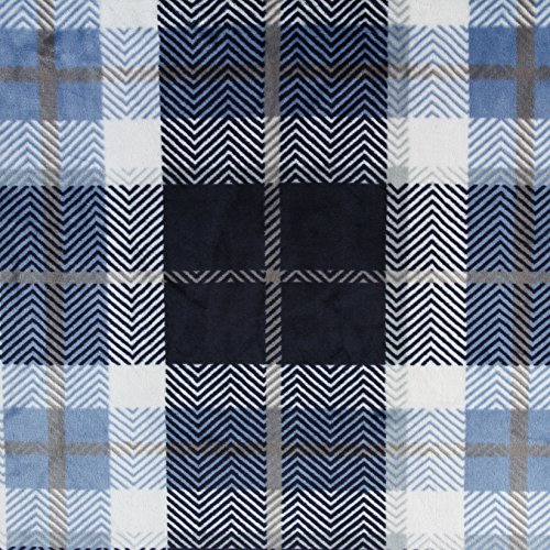 EverGrace Luxury Flannel Plaid Faux Fur Throw Blanket, Super Soft Lightweight Microfiber Bedding Blanket for Couch or Outdoor Travel Use W50 x L60 (Blue) - Thumbnail 3