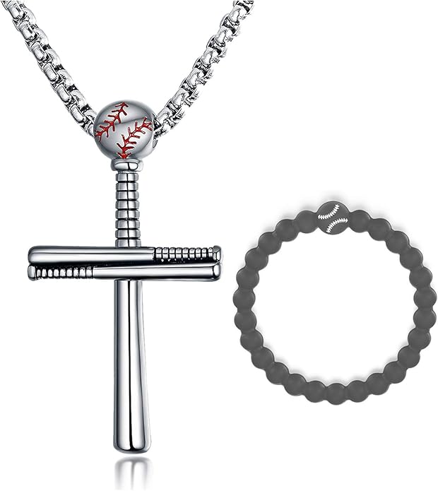 XIEXIELA Cross Necklace for Boys.Baseball Bats Athletes