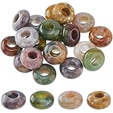 DICOSMETIC 20Pcs Large Hole Gemstone Beads Natural Indian Agate Bead 12x6mm Stone Agate Beads Rondelle European Bead for Beading Bracelet Necklace Jewelry Making, Hole:5mm