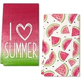 ARKENY Watermelon Summer Kitchen Towels Dish Towels Set of 2,Red I Love Summer Hand Towels 18x26 Inch Drying Dishcloth,Farmhouse Home Seasonal Holiday Summer Decorations AD331