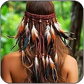 GORTIN Boho Feather Headband Indian Hippie Headpiece Festival Feather Hair Accessories for Women (Brown, Free size)