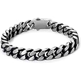 Ahiller Stainless Steel Cuban Link Bracelet for Men,Hip Hop Jewelry | 7.5/8.3/9 Inch Sizes, Black &amp; Silver Options, Classic Hand Chain, Gift for Boyfriend, Husband &amp; Dad, Comes with Gift Box