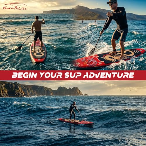 FEATH-R-LITE Tavole da Stand Up Paddle Gonfiabili Paddleboard Multifunzionale con Pompa Manuale, Zaino SUP, Guinzaglio, Pagaia Regolabile, Per Adulti, Tutti i Livelli di Abilità