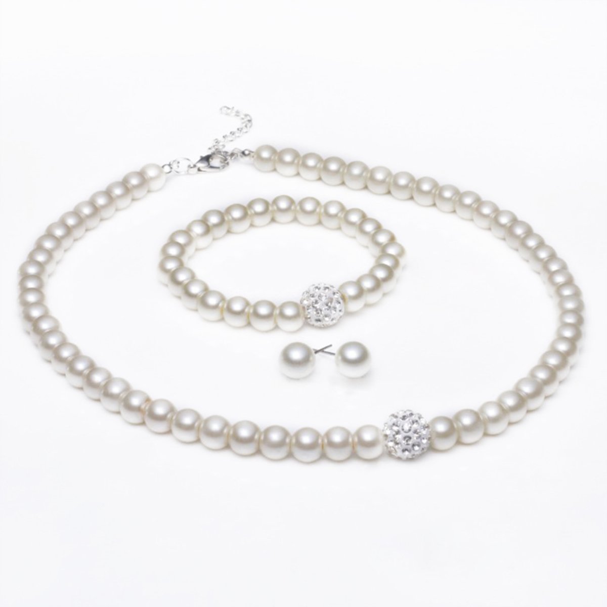 stripes white pearl necklace set with bracelet for women