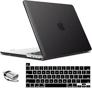 IBENZER MacBook Pro 13 Inch Case 2020 2019 2018 2017 2016 A2251 A2289 A2159 A1989 A1706 A1708, Hard Shell Case with Keyboard Cover & Type C Adapter for Pro 13 Touch Bar, Black, MT13-BK+1TC A