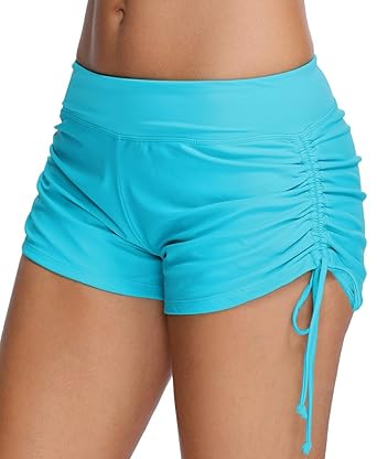 OLIPHEE Damen Badeshorts Bikinihose Wassersport Hotpants Verstellbare Kordel Bände Schwimmshorts Bunte Farben