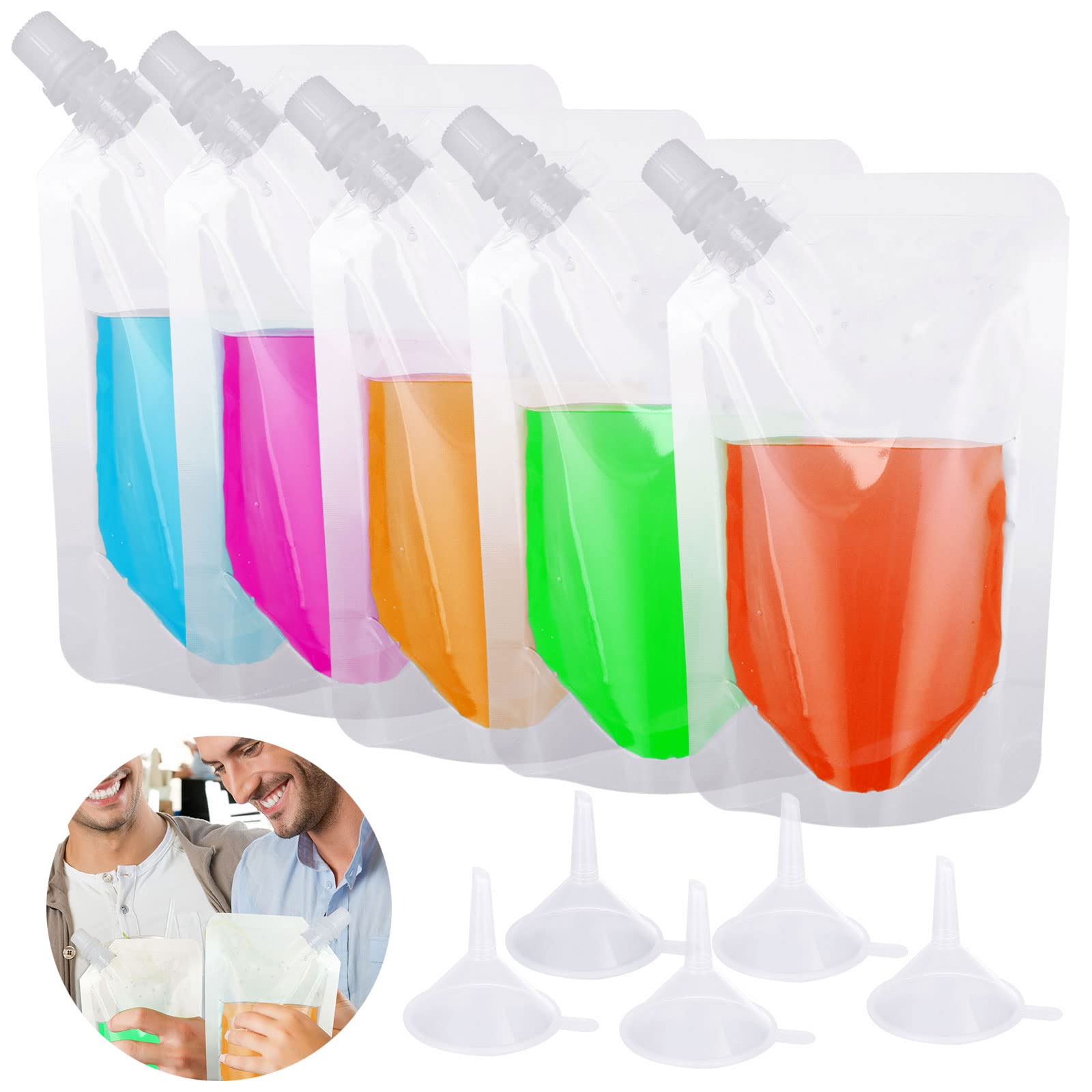 GOYADA 100PCS Drink Pouches for Festivals, 250ml/8.8oz Plastic Drink Bags with Funnels, Reusable Drink Pouches Bags Clear Refillable Juice Pouch with Spout for Picnic Festivals Party Travel Camping