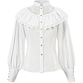 LTAKK Victorian Blouse Women Gothic Shirt Vintage Lotus Ruffle Long Sleeve Tops