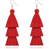 CHUNYANAN 3 Tier Red Yellow Tassel Dangle Drop Earrings Bohemian Fashion Earrings for Women Valentine Party Jewelry Gift.