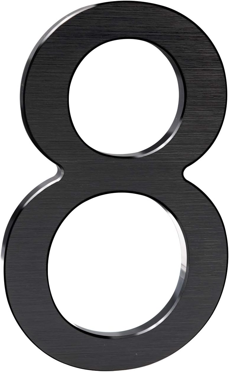6 Inch Modern House Numbers- Premium Aluminum Floating Home Address Number with Exquisite Drawing Process, Black, Number 8