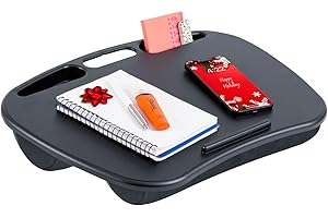 LAPGEAR MyDesk Lap Desk with Device Ledge and Phone Holder - Black - Fits up to 15.6 Inch Laptops - Style No. 44448