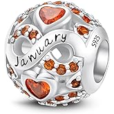 MICOO 925 Sterling Silver Jan-Dec Birthstone Charms For Bracelets and Necklaces, Original DIY Bead Charms With Cubic Zirconias Jewelry Birthday Gifts For Women.