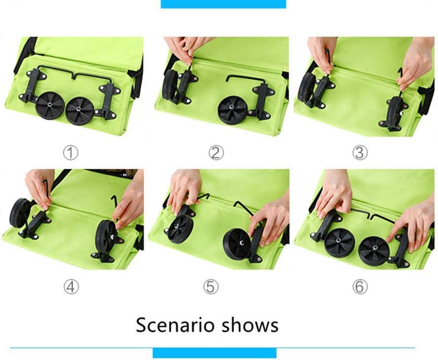 Foldable Shopping Cart Folding Shopping Bag Portable Hand-held Collapsible Sundries Bag Wheeled Folding Shopping Cart Collapsible Food bag With Wheels, Green - Image 4