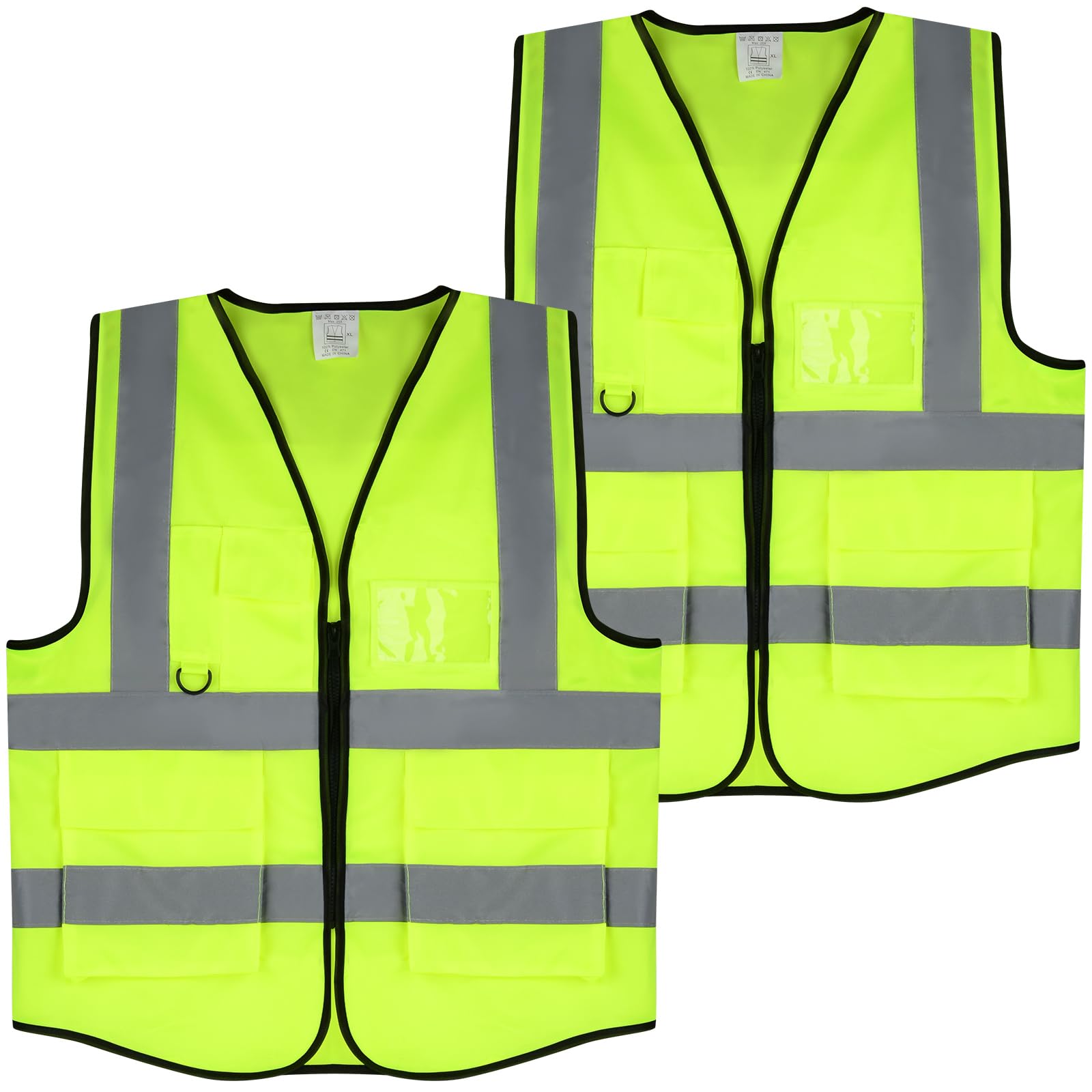 DASHUAIGE 2 Pieces Hi Vis Vests for Women Men,High Visibility Safety Vest,Fluorescent Waistcoat with Pocket and ID Holder for Outdoor Working Running Walking