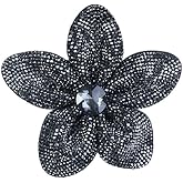 Elegant Rhinestones Flower Brooch Lapel Pins for Women Her Fashion Sparkly Crystal Fabric Floral Brooches Pin for Dresses Suit Accessories Jewelry Wedding Party Girlfriend 4.33in