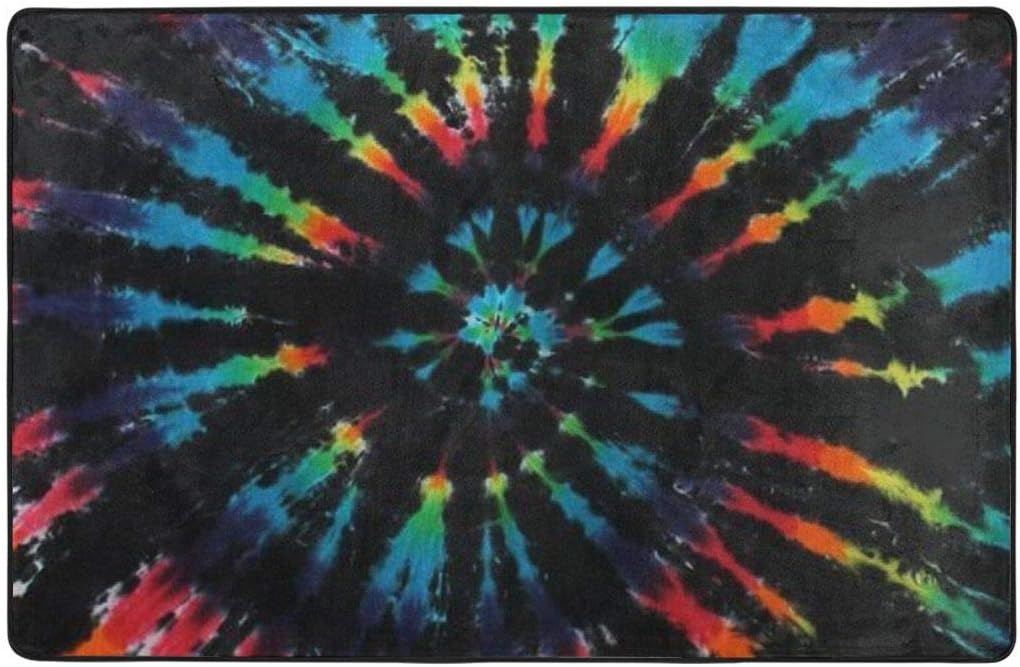 Memory Foam Area Rug for Living Room Playroom Dorm Room, Anti-Slip Backing Floor Pad Rugs Luxurious Throw Rugs Carpet, Ergonomical, Black Tie Dye Shaggy Rugs: Kitchen & Dining