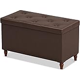 GLAXYFUR 30 Inches Storage Ottoman Bench with Wooden Legs, Faux Leather Folding Ottoman Foot Rest, Storage Bench for Living Room, Hallway & Bedroom, Brown
