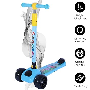 Smart Saver Scooter for Kids - The Smart Kick Scooter for Kids/Baby with Adjustable Height, Foldable LED PU Wheels - Blue
