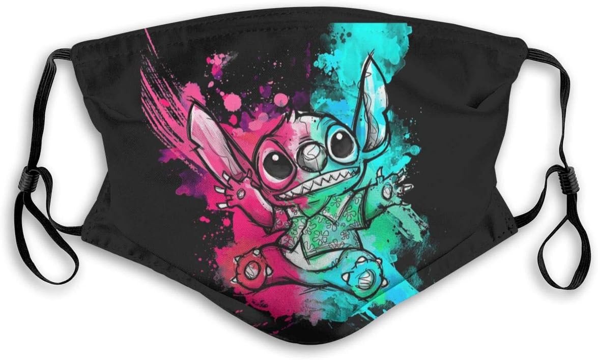 Anti Dust Face Mouth Cover Prevention With 5-Layers Filter Color Lilo And Stitch Pollution Reusable Respirator Earloop For Women Men Kids