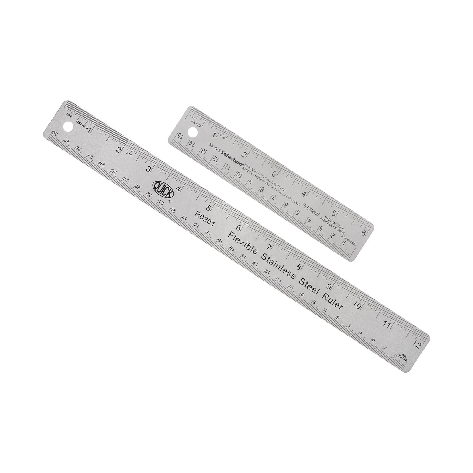 Kozelo 2pcs Stainless Steel Ruler - [6 Inch, 12 Inch] Double-Scale Metal Measuring Tools with Non-Skid Backing for Architectural Design Use