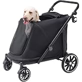 TerraPede Dog Stroller for Large Dogs (Black, Large Pet Stroller) | foldable Pet Stroller,real solid rubber wheels,Detachable Carrier,fits 2 small or 1 medium pet,110 lbs,black