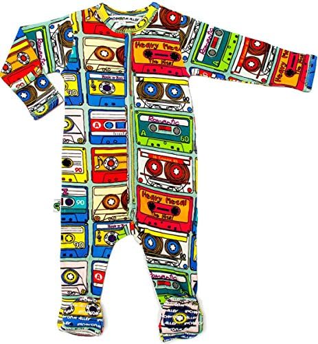 Inchworm Alley - Mixed Cassette Tapes - Unisex Baby Onesie Footie Sleepsuit Layette, 100% Organic Cotton (12-18 months)