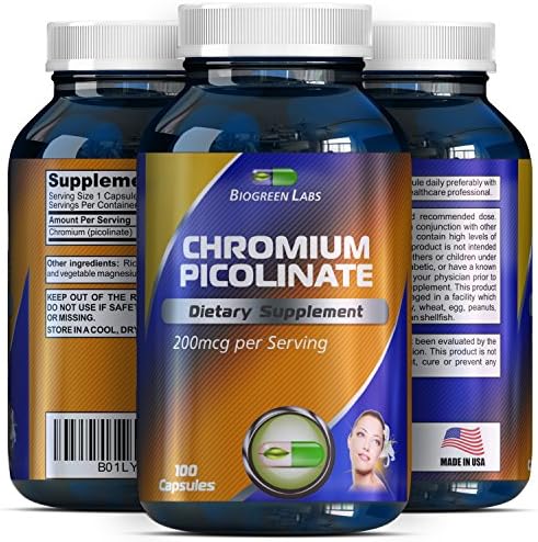 200 mcg Chromium Picolinate Metabolism Supplement - Chromium Function Support - Trace Mineral Metabolize Carbs Fat Protein - Weight Loss Pills - Healthy Blood Cholesterol + Sugar Levels