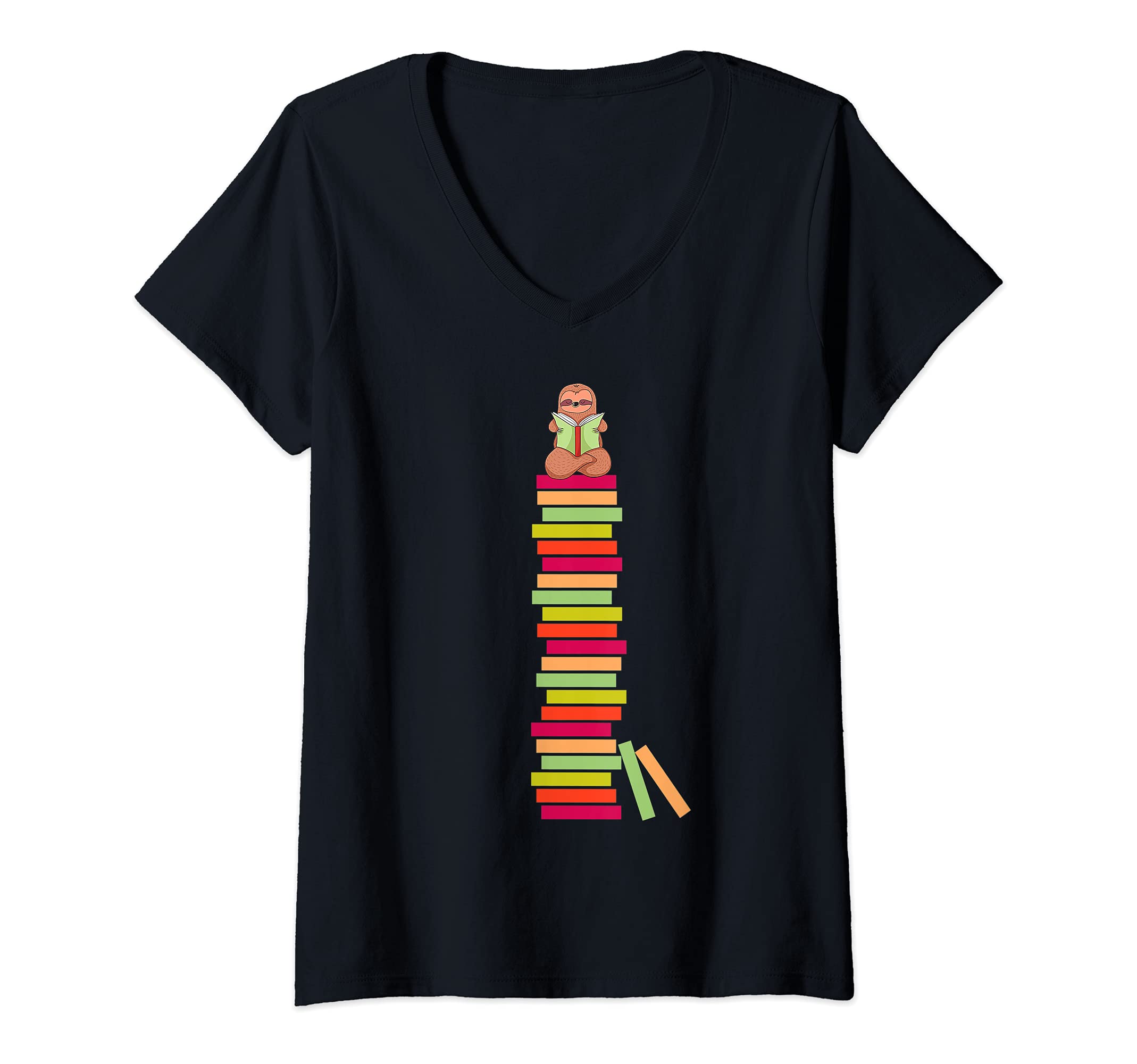 Womens Books sloth read bookworm book V-Neck T-Shirt