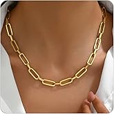RATVIU Chunky Necklace for Women 18K Gold Plated Thick Chain Dainty Figaro Cuban Paperclip Chain Simple Beaded Necklace Trendy Gold Chain Jewelry Gift