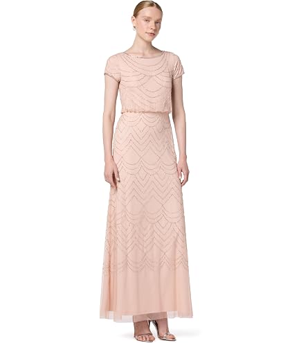 draped metallic foil long dress in rose gold Adrianna Papell Women's Leaf Gown, 4, Green Pine/ WEDDINGS20