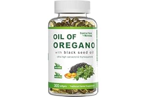 CENTRAL PARK MORNING Oil of Oregano 300 Softgels with Black Seed Oil, 2 in 1 Combination with Oregano Oil and Black Seed Oil, Natural Antioxidants, Non-GMO,Gluten Free