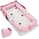 Baby Lounger for Newborn to Toddler 0-24 Months - Portable Infant Lounger with Breathable Cotton, Adjustable Size & Lengthen Space Travel Strap for Home, Outdoor (3. Cloud)