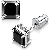 Hitlinker Silver/Black Moissanite Stud Earrings for Mens/Women 1-4CT Hypoallergenic Earrings 925 Sterling Silver Lab Created Round/Cushion Halo Stud Earrings