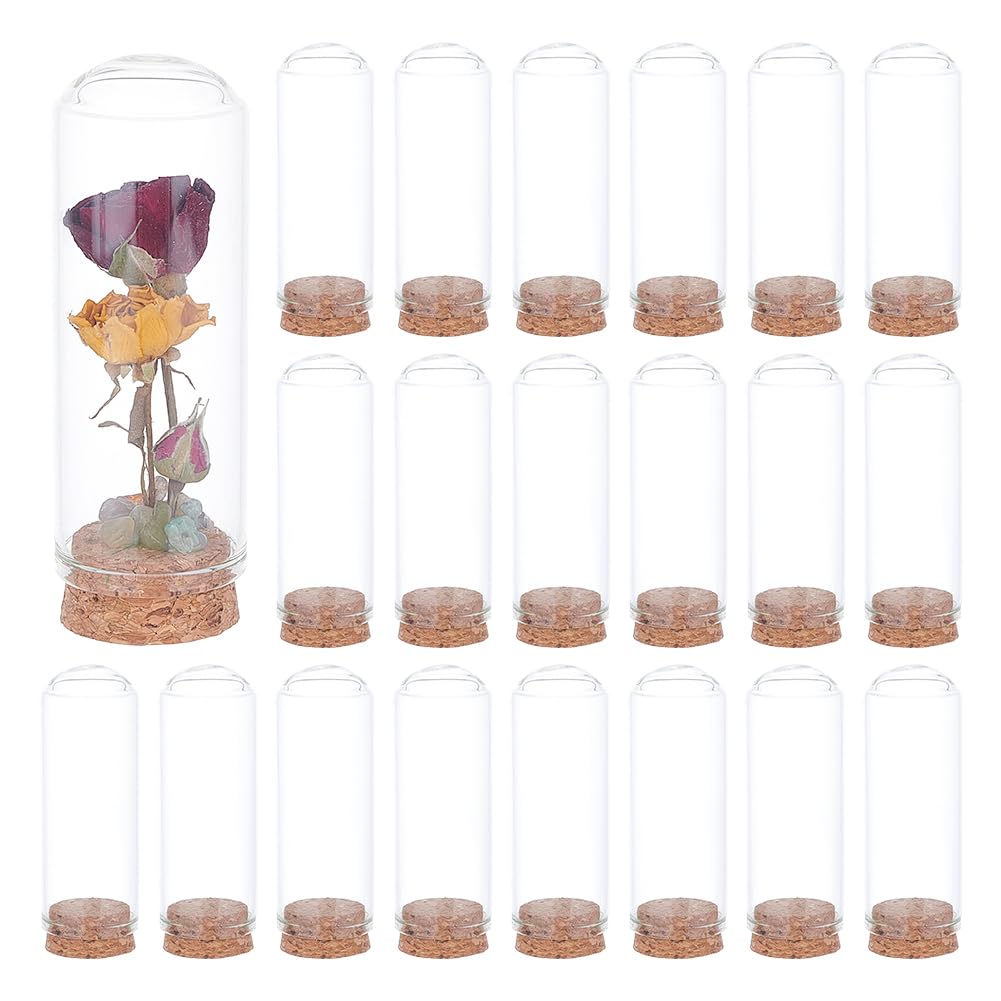 BENECREAT 20Pcs Dome Decorative Jars, 3x8.8cm Glass Display Dome Cloche Glass Bell Jar with Cork Base for Flower Storage, Specimens, Crafts Decorations