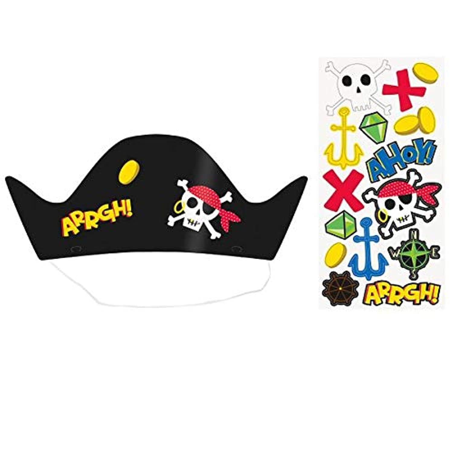 Ahoy Pirate Party Hats (15cm x 38cm) - Multi-Color Set Sail with Unique Bold Designs & Vibrant Colors - Perfect for Themed Celebrations & Festive Events - 8ct -