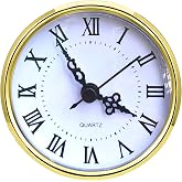 HILLHOME Mini Clock Insert 3-1/2 Inch (90 mm) Round Quartz Clock Fit-up Movement Silent Miniature Clock Gold Dial Gold Tone Bezel Roman Numerals, Fit 3.0 inch (78 mm) Diameter Hole