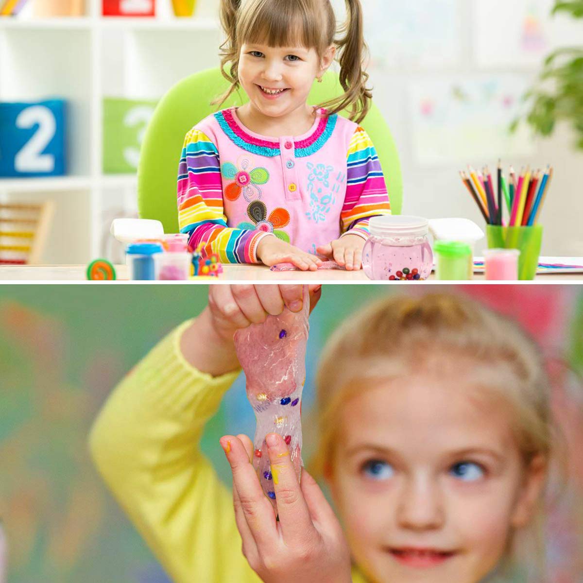 Lilizhou Clear Crystal Mud Toy Putty Making Kit for Kids and Adults, Stretchy Slime Stress Relief for girls, Super Soft and Non-Sticky, 2 Pack