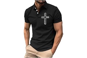 Short Sleeve Henley Shirts for Men Christian Cross Stand Collar T-Shirts Button Up Lapel Golf Tees Shirt Tennis Pullover Tops
