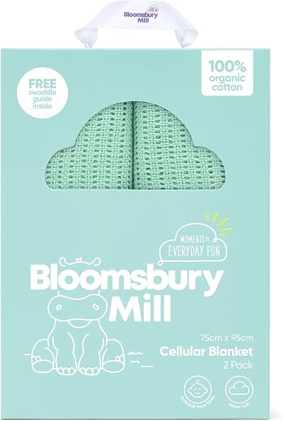 Bloomsbury Mill 100% Organic Cotton Cellular Baby Blanket Pack of 2 Green