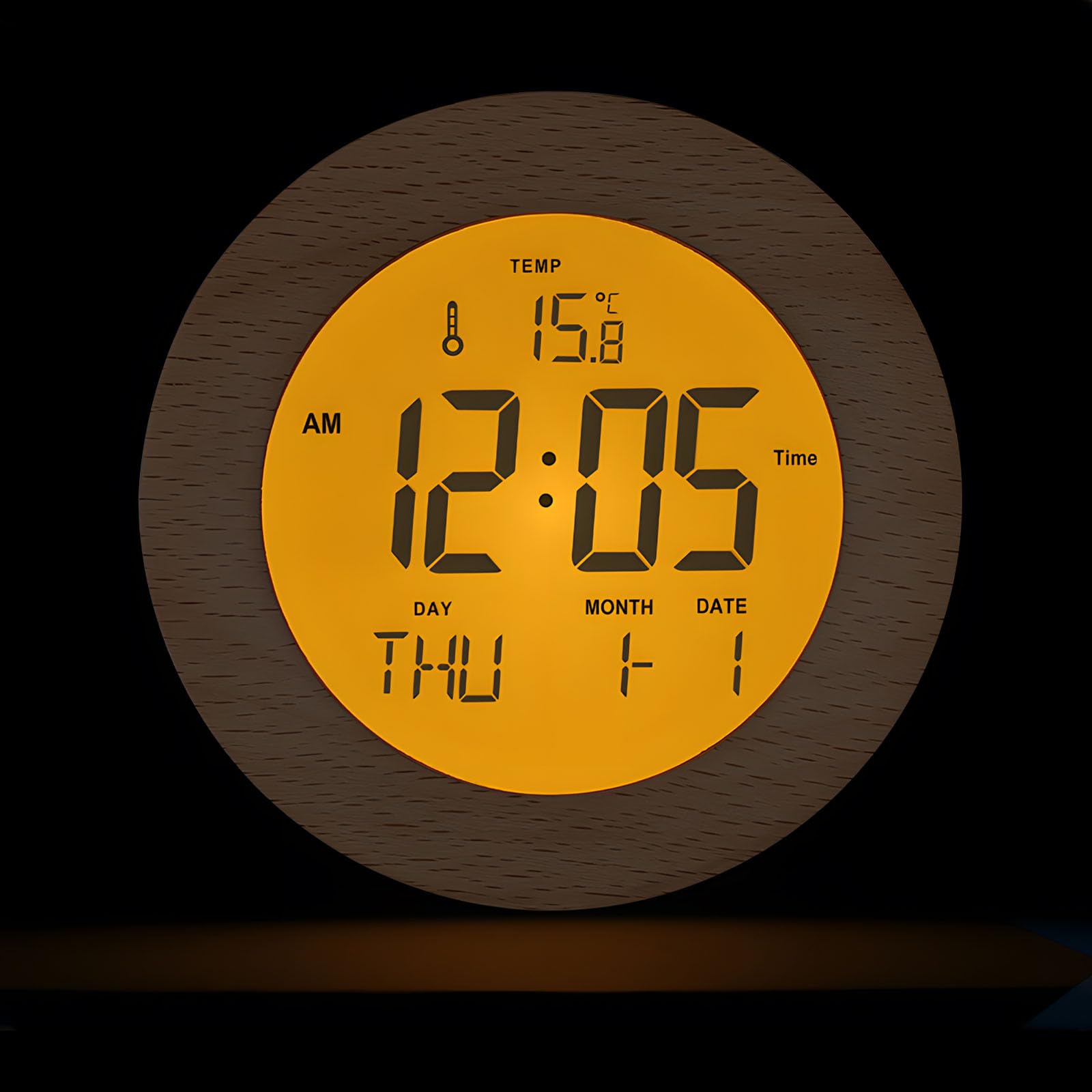 Photo 1 of JoFomp Wooden Alarm Clock for Bedroom, 4'' LCD Nightlight Small Digital Clock Battery Operated, Loud Alarm Clock for Heavy Sleepers, Alarm Bedside Clock with Temp/Snooze/Date/Week/Countdown - 12/24H